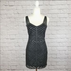 Parker black leather and mesh striped short dress